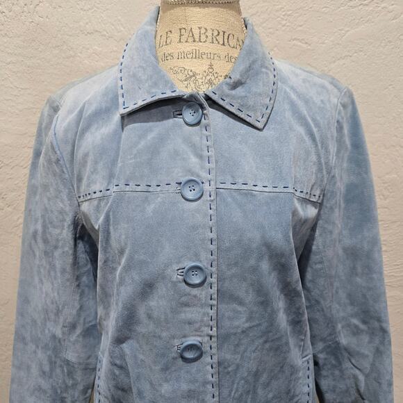 Vintage Monterey Bay Clothing Company Denim Blue Genuine Leather Jacket Size 14 - Picture 2 of 13